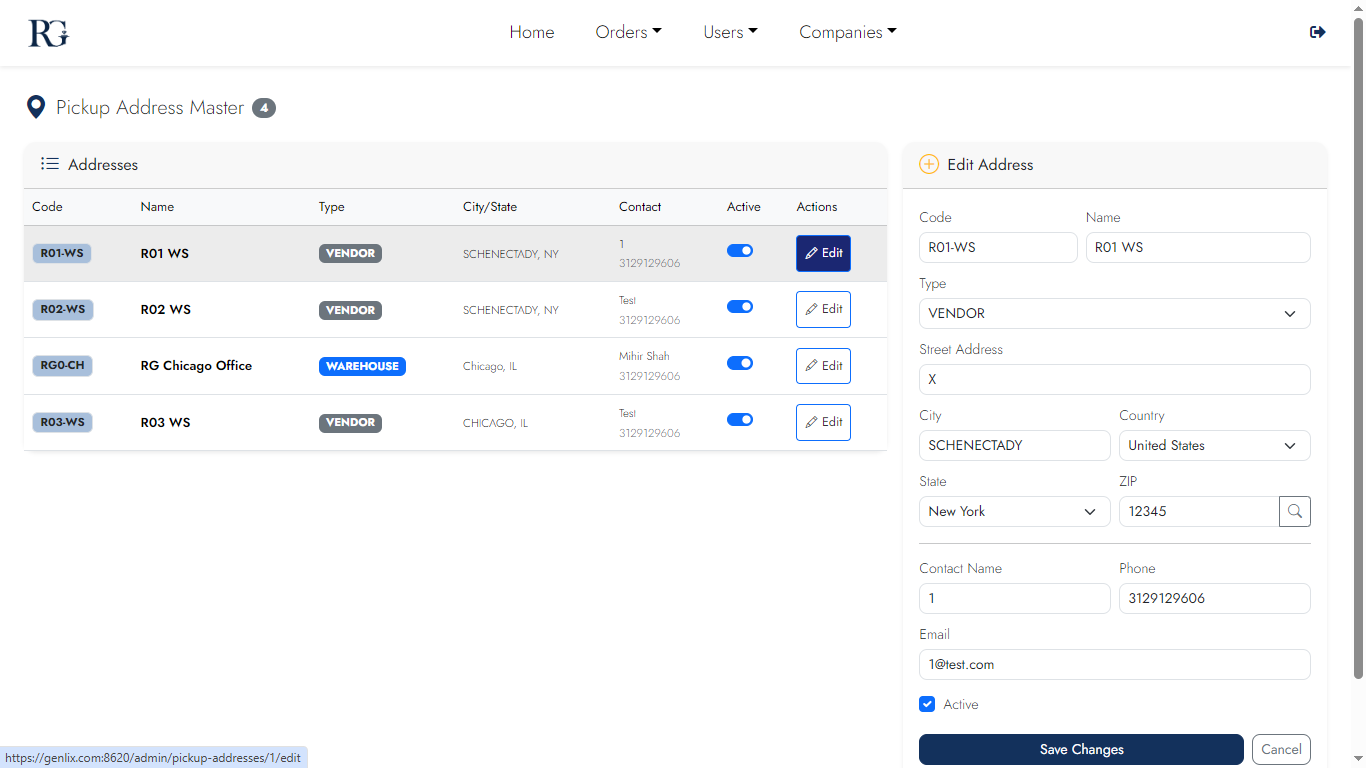 Pickup Address desktop
